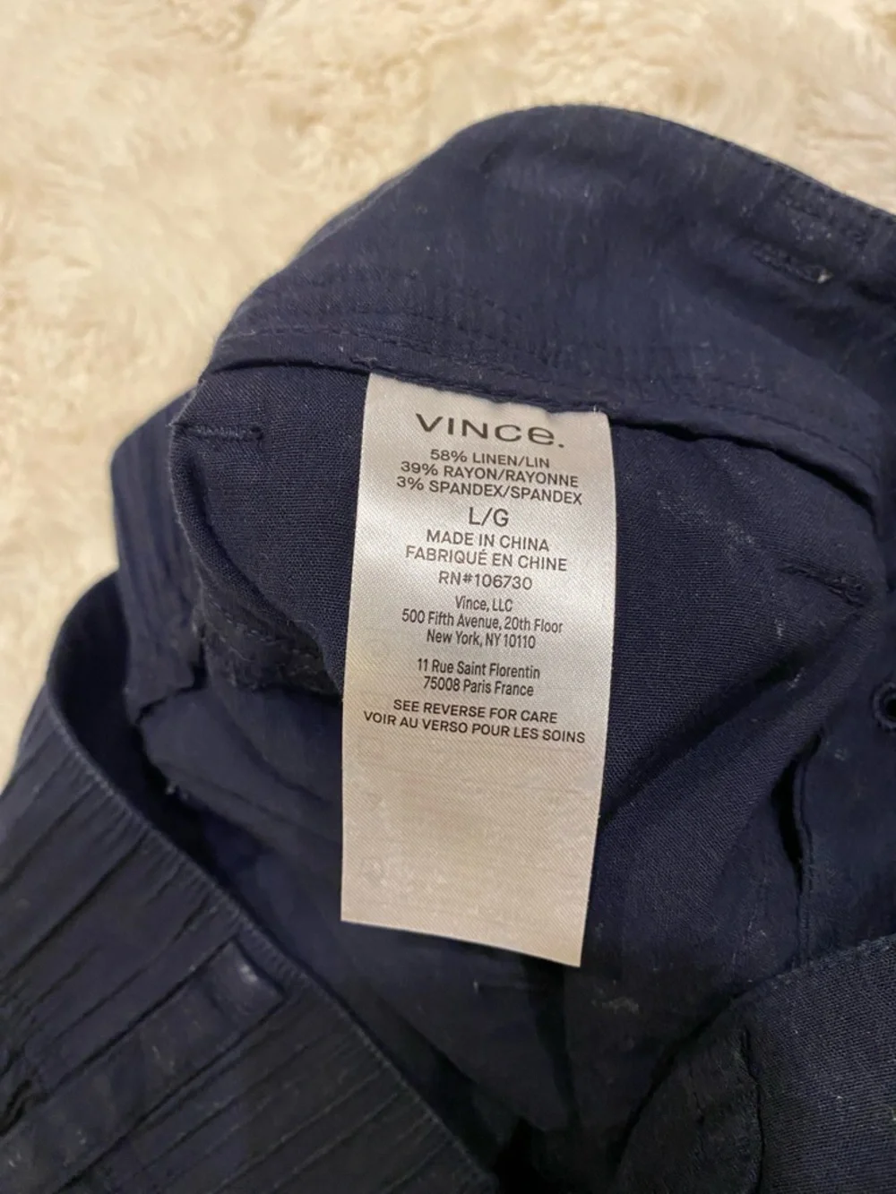 VINCE Wide-Leg High Rise Linen Navy Cargo Pants size Large